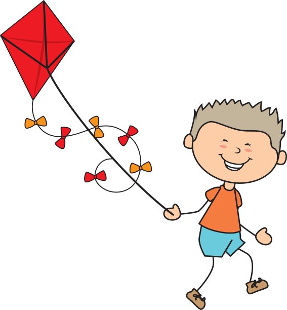 男孩卡通风筝快乐孤立设计图片下载