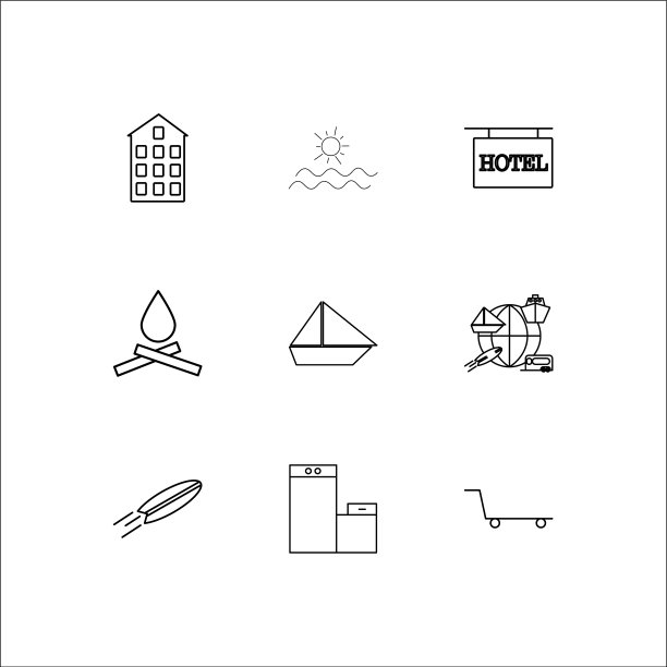 旅游和旅游线性轮廓图标集图片下载