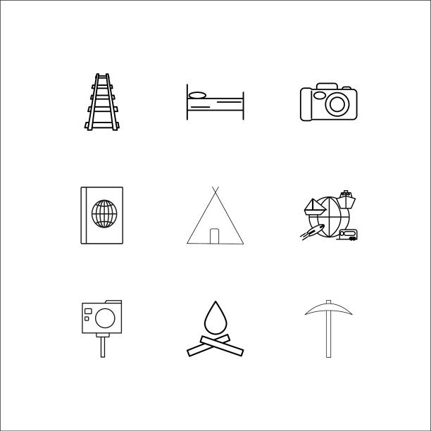 旅游和旅游线性轮廓图标集图片下载