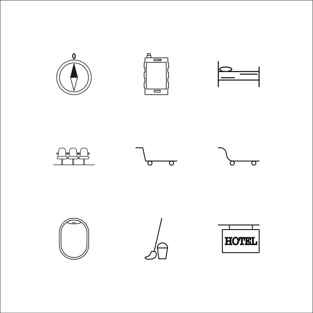 旅游和旅游线性轮廓图标集图片下载