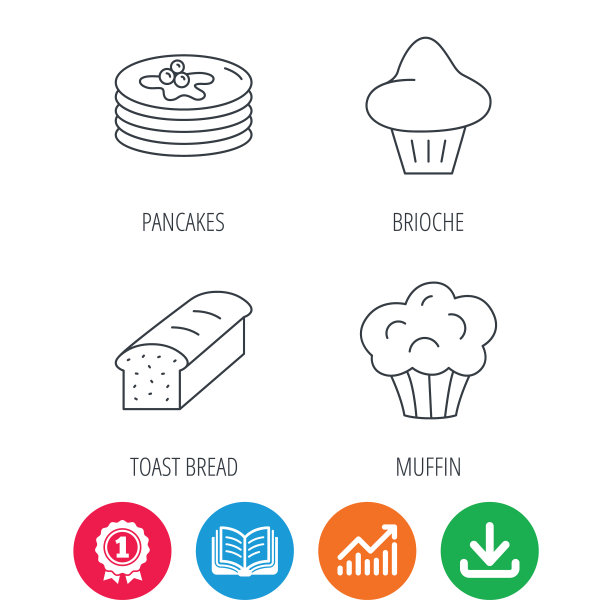 煎饼，奶油蛋糕，松饼和烤面包图标图片下载