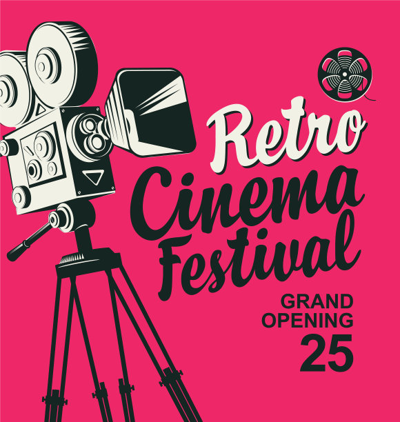 复古电影节海报与旧电影摄影机图片下载