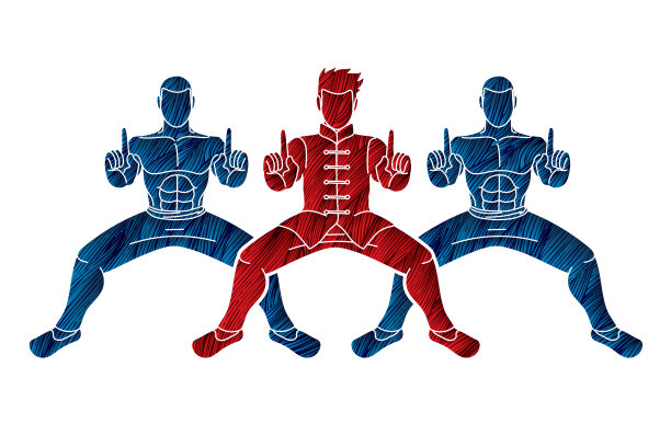 功夫战士武术动作姿势卡通图片下载