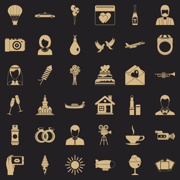 大型婚礼图标设置简单的风格图片下载