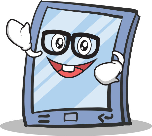 极客脸卡通风格的平板电脑角色图片下载