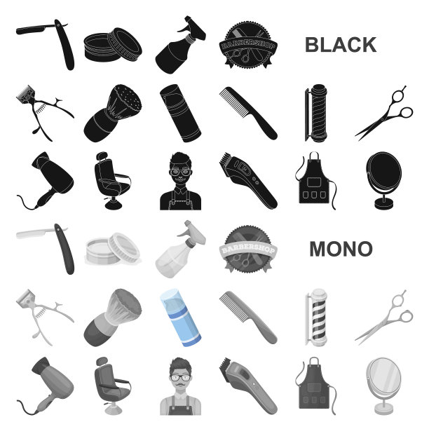理发店和设备黑色图标设置图片下载
