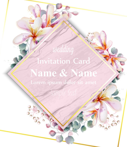 热带花水彩问候框装饰图片下载