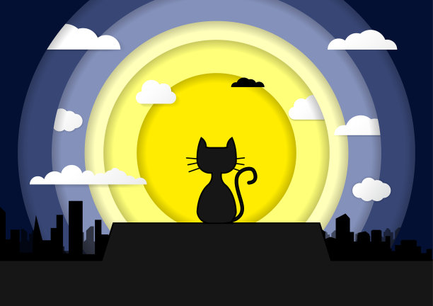 猫坐在月光下图片下载