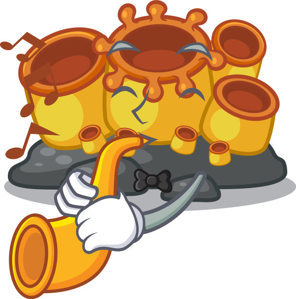 与喇叭橙色海绵珊瑚卡通海洋图片下载