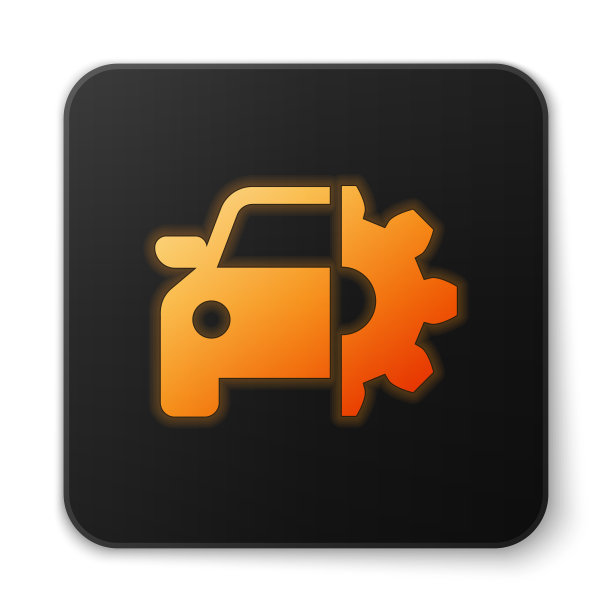 橙色发光的汽车服务图标孤立在白色图片下载