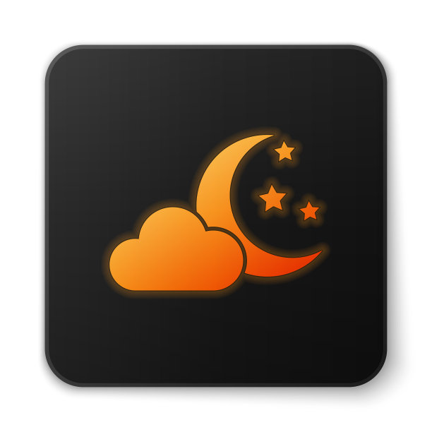 橙色发光的云与月亮和星星的图标图片下载