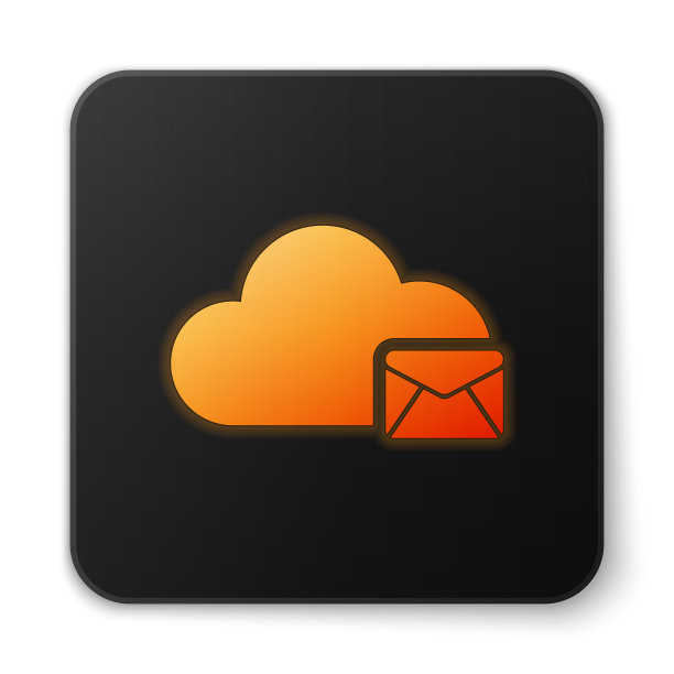 橙色发光的云邮件服务器图标隔离图片下载