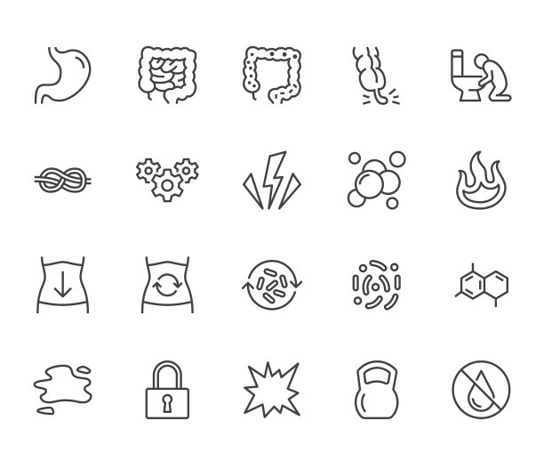 腹部疾病症状横线图标设置图片下载