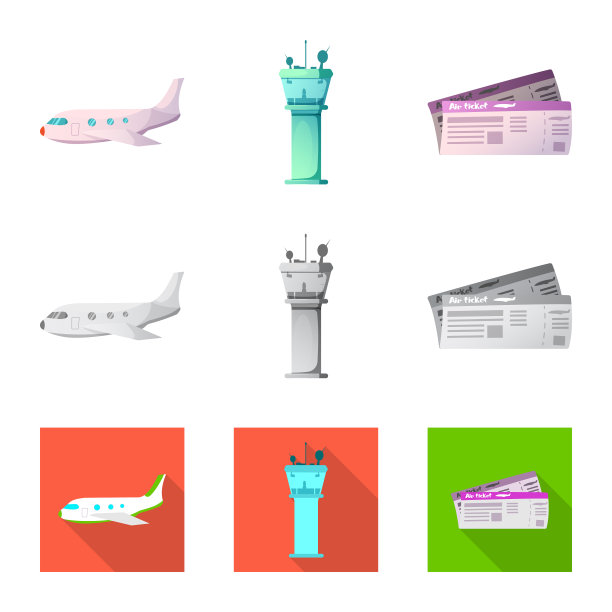 机场和飞机标志集的孤立对象图片下载