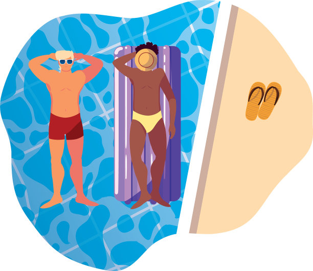 穿着泳衣和漂浮床垫的异族男人图片下载