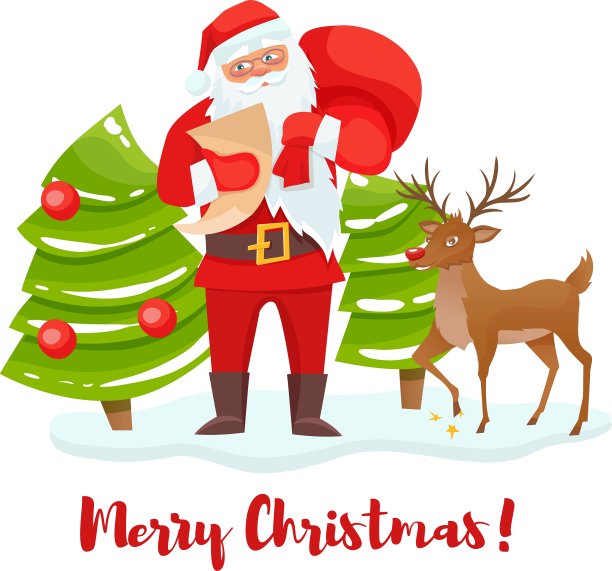 圣诞老人和驯鹿圣诞树图片下载