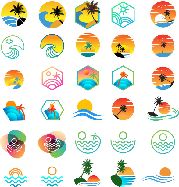 海滩日落标志设计假日标志系列图片下载