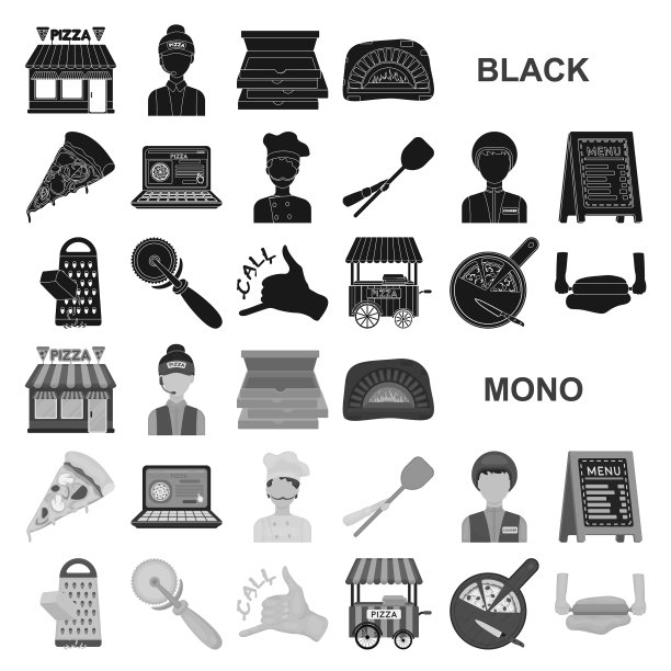 披萨和披萨黑色图标集合图片下载