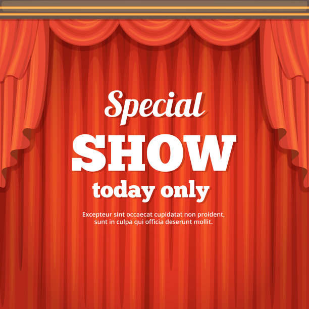 带有剧场舞台和红幕卡通的海报图片下载