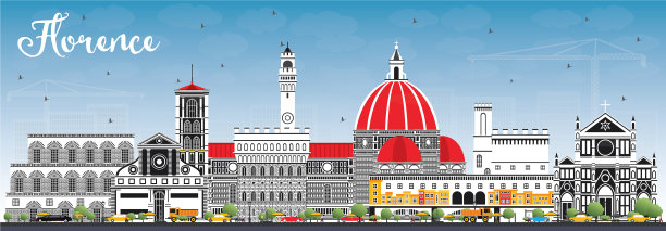 意大利城市佛罗伦萨的天际线与彩色建筑图片下载