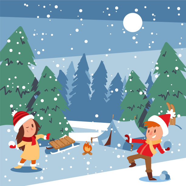 圣诞小朋友玩冬季游戏溜冰图片下载