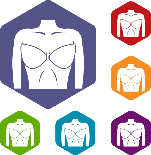 女性乳房在胸罩图标集图片下载