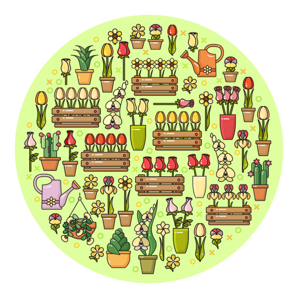 一组花图标孤立在光圈图片下载