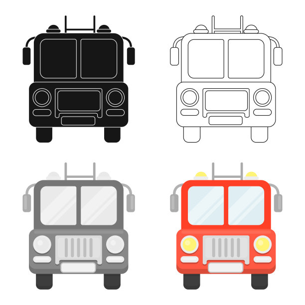 消防车图标卡通单剪影火灾图片下载