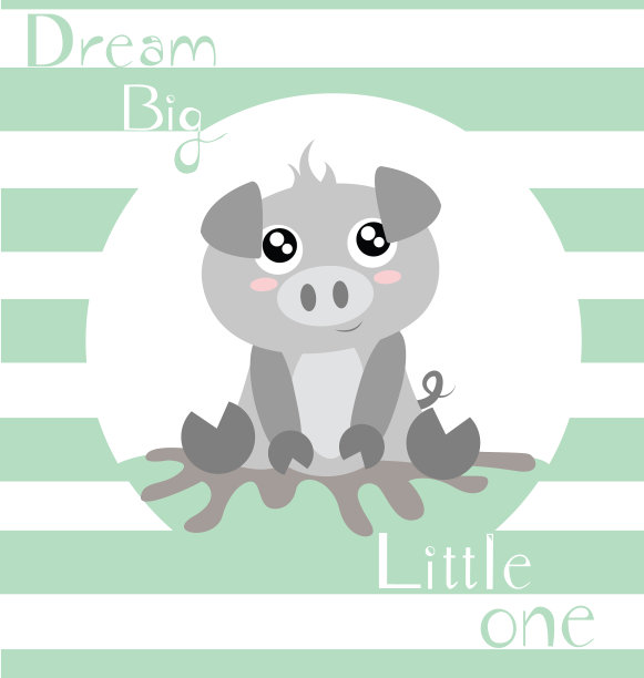 有嫩绿色条纹的小猪图片下载