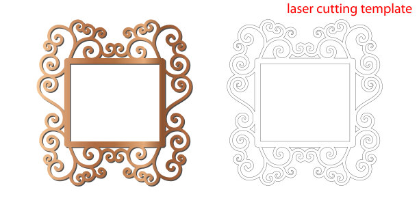 激光切割相框装饰设计与装饰漩涡。激光切割木材或金属花边框架。装饰图案裁剪相框，模板裁剪。矢量插图。图片下载