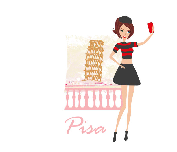 美丽的年轻女子在比萨自拍图片下载