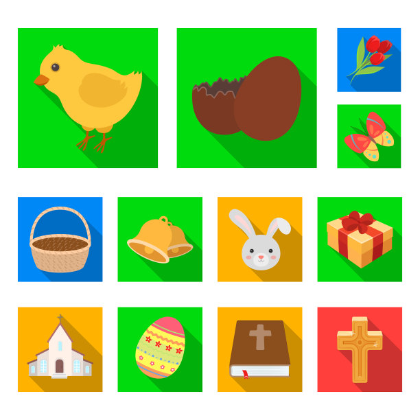 复活节是基督教节日中的扁平图标集图片下载