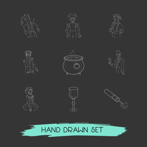 一套带有邪恶的假日图标线条风格符号图片下载