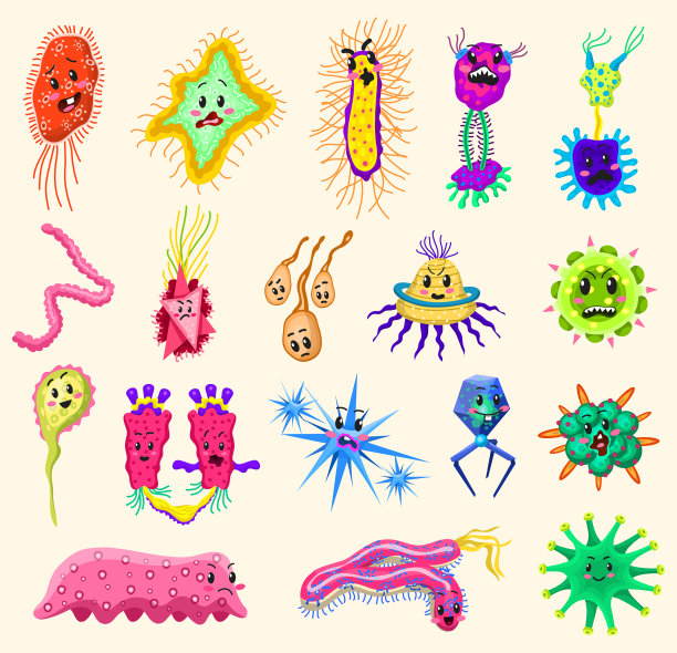 一组细菌人物可爱的细菌和微型图片下载