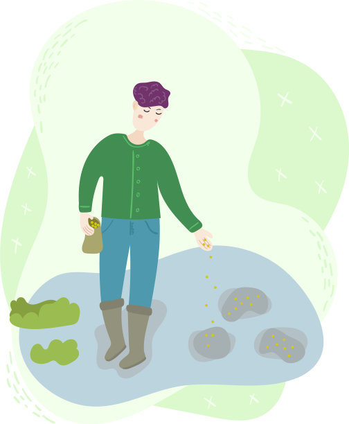 一个快乐的农民在土壤里播种图片下载