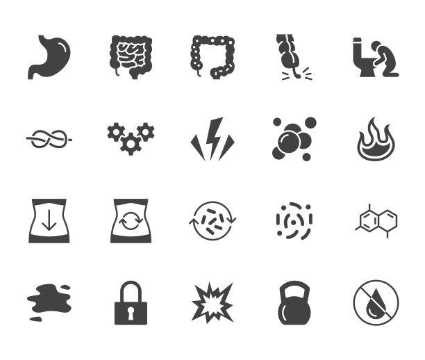 腹部疾病症状平字形图标设置图片下载