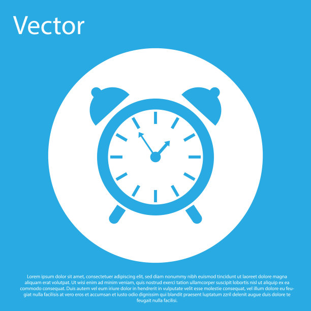 蓝色闹钟图标隔离在蓝色背景图片下载