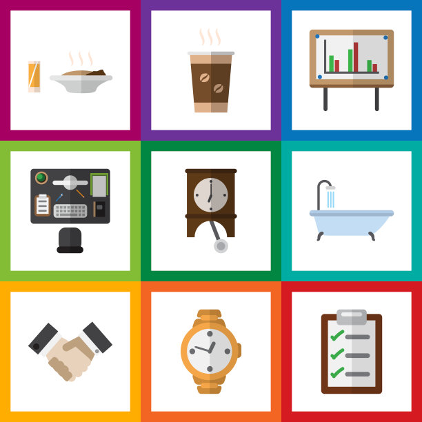 平图标一天一套时钟计时器白板图片下载