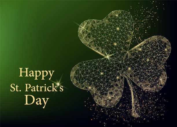 多边形的金色三叶草在绿色的背景上图片下载