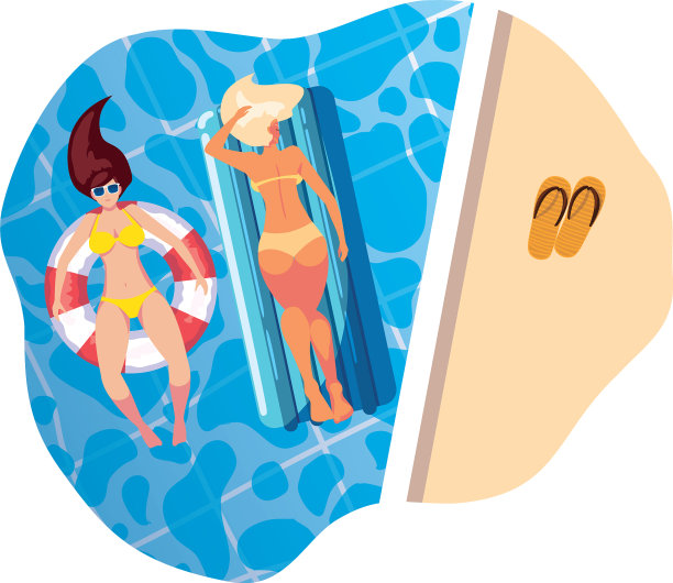 穿着救生衣和床垫的女孩图片下载