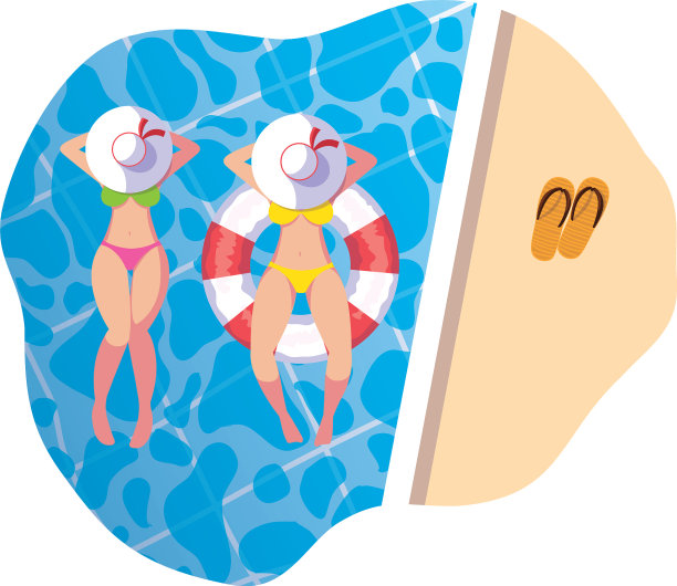 穿着泳衣的女孩和救生员浮在水中图片下载