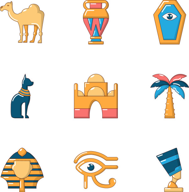 崇拜埃及图标设置卡通风格图片下载
