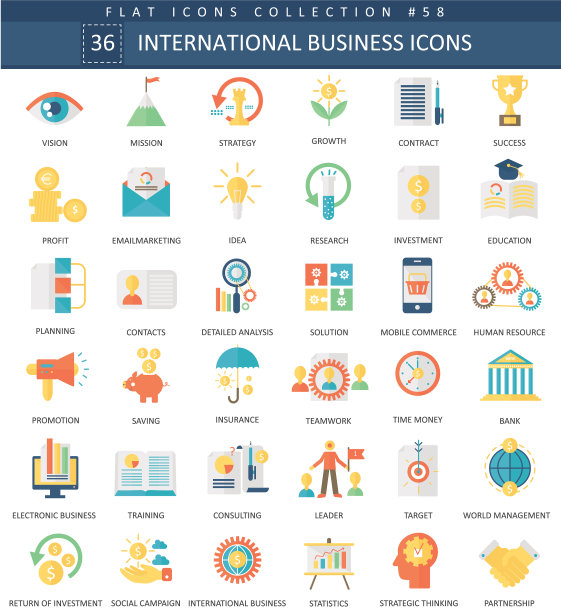 国际商务彩色平面图标设置图片下载