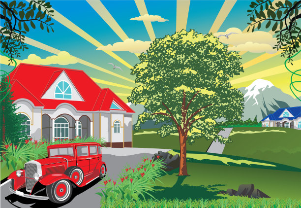 乡村-车靠近小屋图片下载