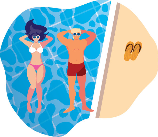 一对穿着泳衣的年轻夫妇浮在水面上图片下载