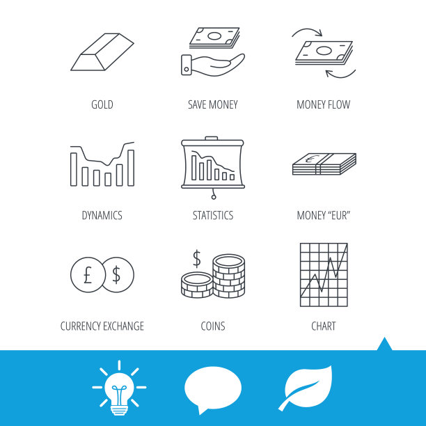 银行现金、货币和统计图标图片下载