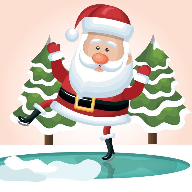 圣诞老人在冰上与树设计跳跃图片下载
