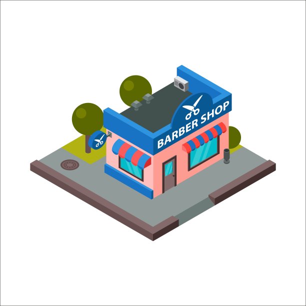 理发店等距建筑隔离图片下载