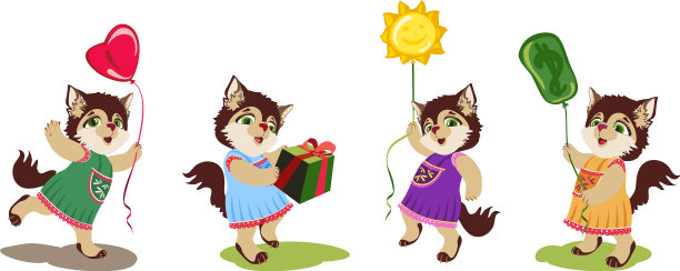 带着气球和盒子的小猫图片下载