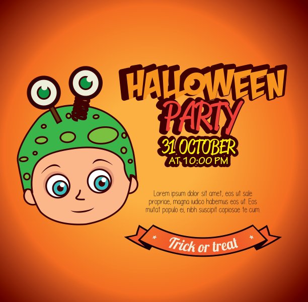 儿童海报万圣节派对服装设计孤立图片下载